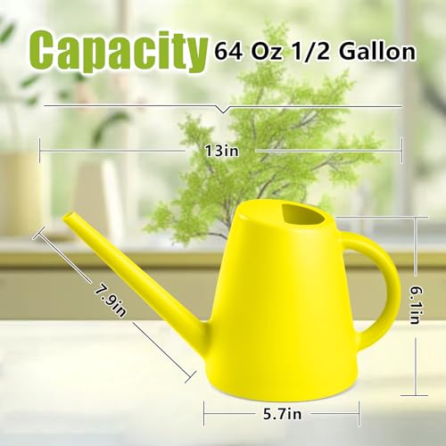 ZXJ Grip Plant Watering Cans for Indoor and Outdoor Home Garden Plants - with Long Spout - Yellow- 1/2 Gallon - color: Yellow