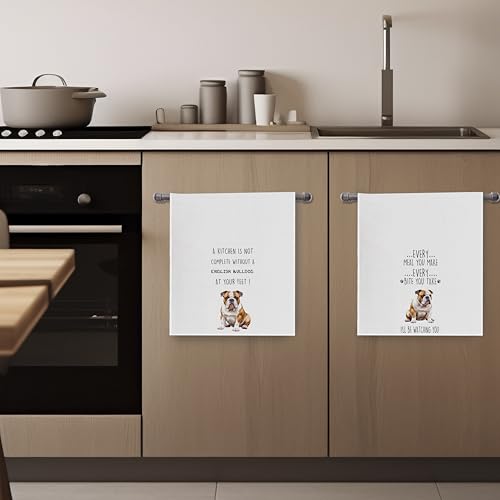 English Bulldog Dish Towels Set - Funny English Bulldog Gifts Decorative Waffle Weave Kitchen Towels, Hand Tea Towel, (16×24 Inches, Set of 2) - color: English Bulldog