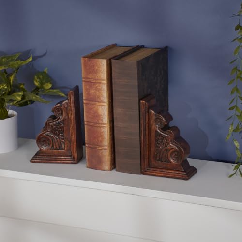 Primitives by Kathy Wooden Classic Bookend Set, Dark Academia Home Décor, Gifts for Book Readers, Non Slip Rubber Feet on Bottom, Bookish Accessories, 7 by 9 by 2 Inches, Natural Wood