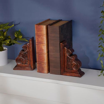 Primitives by Kathy Wooden Classic Bookend Set, Dark Academia Home Décor, Gifts for Book Readers, Non Slip Rubber Feet on Bottom, Bookish Accessories, 7 by 9 by 2 Inches, Natural Wood