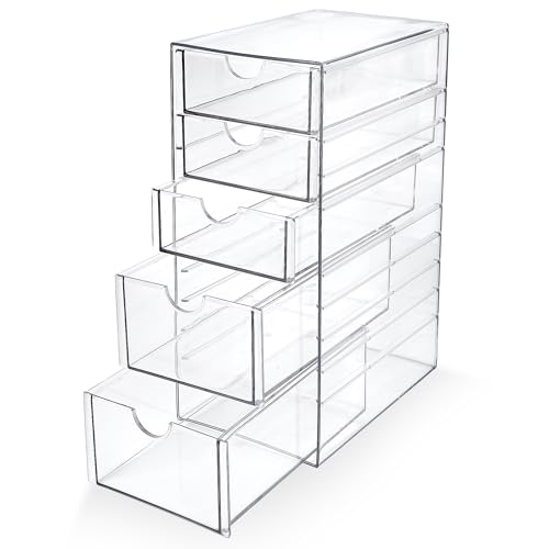 Prsildan Hair Accessories Organizer Acrylic Drawer with 5 Small Drawers | Clear, For Bathroom Vanity Office Desk, Jewelry Makeup Storage - size: 5 Drawers