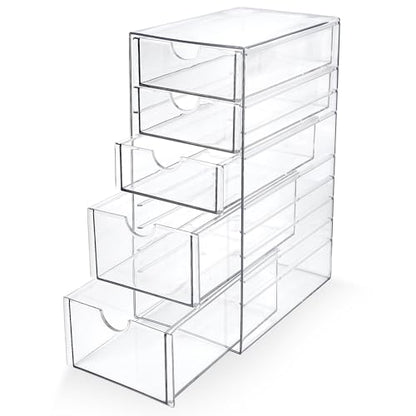 Prsildan Hair Accessories Organizer Acrylic Drawer with 5 Small Drawers | Clear, For Bathroom Vanity Office Desk, Jewelry Makeup Storage - size: 5 Drawers
