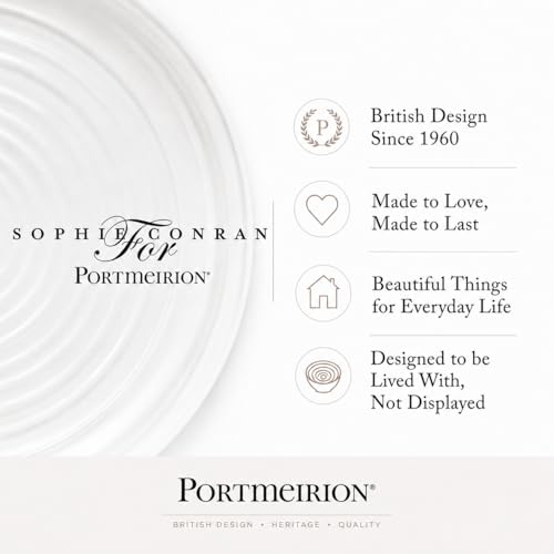 Portmeirion Sophie Conran Round Serving Platter - White | 12" Porcelain Serving Dish for Appetizers, Sandwiches, Desserts & Snacks, Oven, Microwave, Freezer & Dishwasher Safe