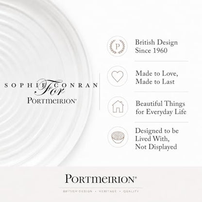 Portmeirion Sophie Conran Round Serving Platter - White | 12" Porcelain Serving Dish for Appetizers, Sandwiches, Desserts & Snacks, Oven, Microwave, Freezer & Dishwasher Safe