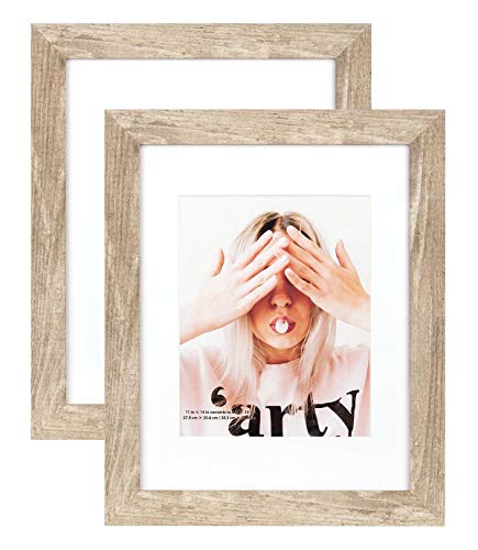 Wide Molding Rustic 11x14 Picture Frames, Made of HD Glass Display Picture 8x10 with Mat, Light Brown Photo Frame for Wall Mounting, 2 Sets - color: Light Brown, size: 11x14 inches