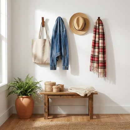 4pcs Wood Wall Hooks Rustic Wood Coat Hooks, Minimalist Hat Backpack Jacket Towel Hangers Decorative Mounted Pegs Durable Wall Hooks for Entryway Bathroom and Kitchen