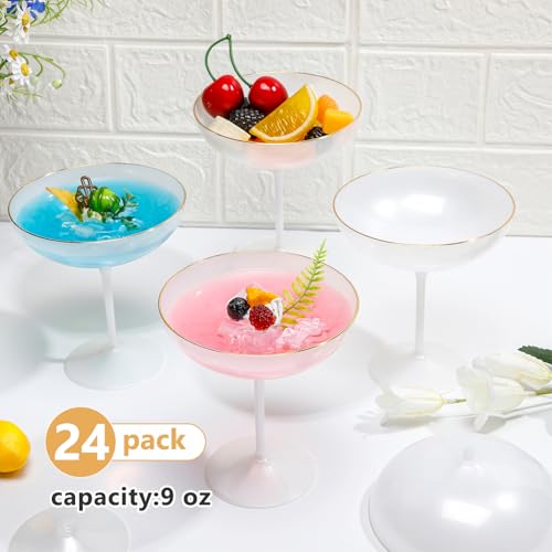 LemonRoad 24 Pcs Plastic Coupe Glasses 9 oz Disposable Martini Glasses for Cocktails, Champagne, Desserts and Espresso, Drinkware Set for Weddings, Birthday Parties, Home Bars (Pearl White) - color: Pearl White