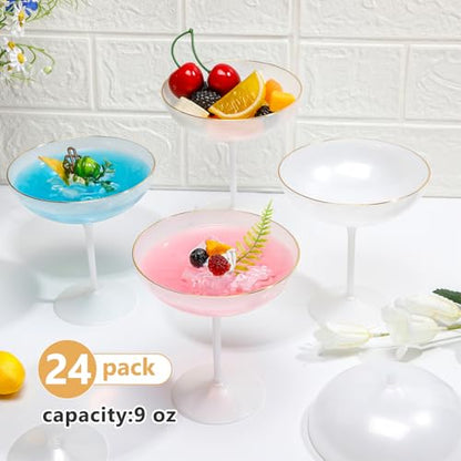 LemonRoad 24 Pcs Plastic Coupe Glasses 9 oz Disposable Martini Glasses for Cocktails, Champagne, Desserts and Espresso, Drinkware Set for Weddings, Birthday Parties, Home Bars (Pearl White) - color: Pearl White