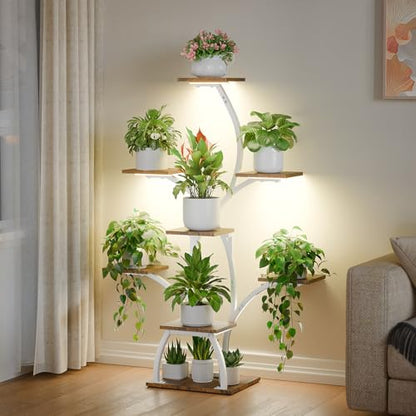 CODACE Plant Stand with Grow Lights - 50" Indoor Plant Shelf | 6 Tiered Plant Shelf Indoor, Lighted Tree-Shaped Plant Holder, Tall Flower Display Rack for Living Room, Patio(White) - color: White