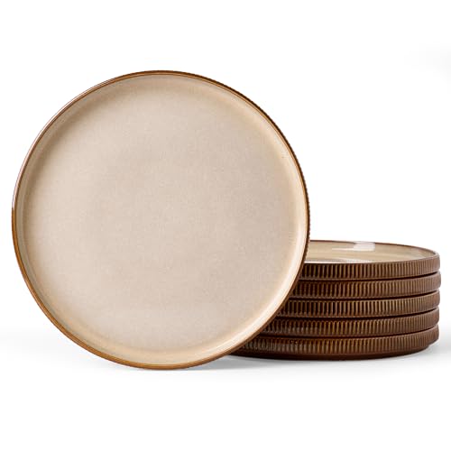 famiware Star 10/8 inches Dinner Plates Set for 6, French Toast | Fine Stoneware Kitchen Plates for Salad, Dessert, Double Reactive Glaze, Microwave Dishwasher Safe, Lead-free, Cadmium-free - color: French Toast, size: 10"(6pcs)ST