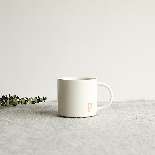 COLLECTIVE HOME Ceramic Coffee Mug, 15 oz Monogram Cup with Gift Box(P) | Dishwasher Safe, Engraved Gold Letter , Personalized Housewarming Birthday Present, Christmas Thanksgiving Mothers Day Gifts - color: gold-p