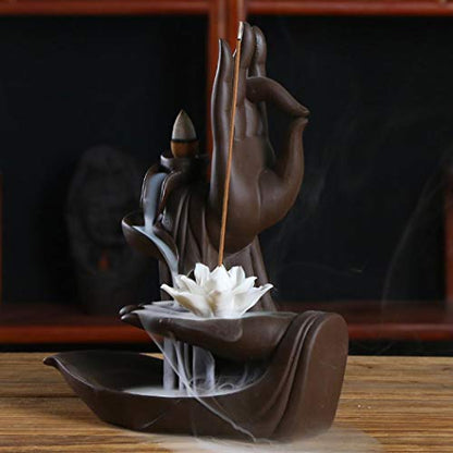 Comeon Backflow Incense Holder Burner Handmade Ceramic Lotus | Handmade Ceramic Lotus Design, Holds Incense Cones and Sticks, Includes 10 Backflow Incense Cones Perfect Home Decor