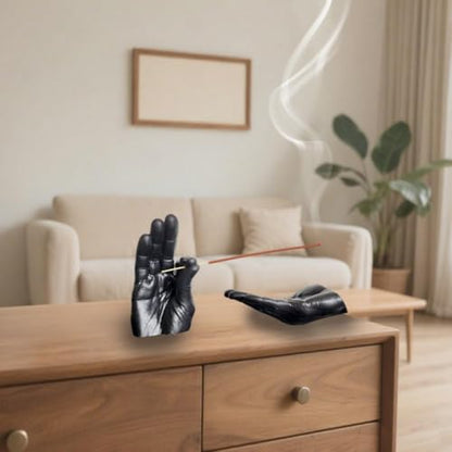 Hand Statues Incense Holder - Incense Burner Ash Catcher, Handcrafted Incense Stick Holder with Ash Catcher, Artisan Incense Burner for Meditation & Yoga (Black) - color: Black
