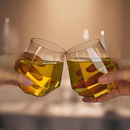 Goodluck 40 PCS 12oz Diamond Stemless Clear Plastic Wine Whiskey Glasses | Disposable Cocktail Glasses, Suitable for Weddings, Birthday Parties, Family Gatherings, Bars, etc - color: Clear