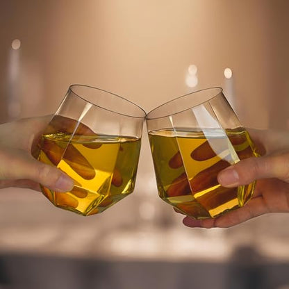 Goodluck 40 PCS 12oz Diamond Stemless Clear Plastic Wine Whiskey Glasses | Disposable Cocktail Glasses, Suitable for Weddings, Birthday Parties, Family Gatherings, Bars, etc - color: Clear