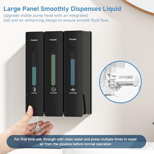 Shampoo and Conditioner Dispenser - Shower Soap Dispenser Wall Mounted No Drill - Shampoo Conditioner Body Wash Dispenser 3 Chamber - Easy Install for Bathroom Hotel Black 1200ml - color: Black 3 Chamber