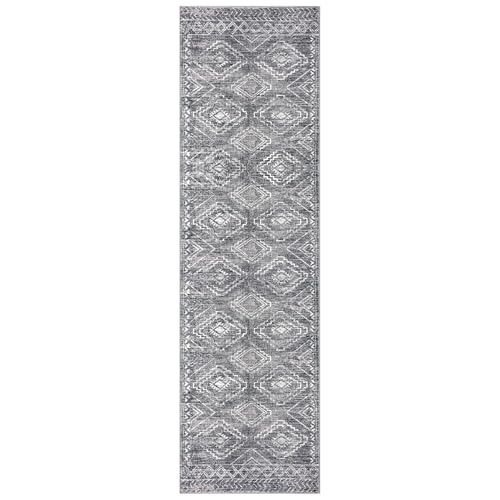 KILOCOCO Washable Runner Rug 2x7 ft Non-Slip Hallway Runners, Grey | Low-Pile Entryway Runners, Rubber Backed Runner Rug, Printed Kitchen Runner Rug, Soft Geometric Rugs for Hall Living Room - color: Grey, size: 2' x 7' (Runner)