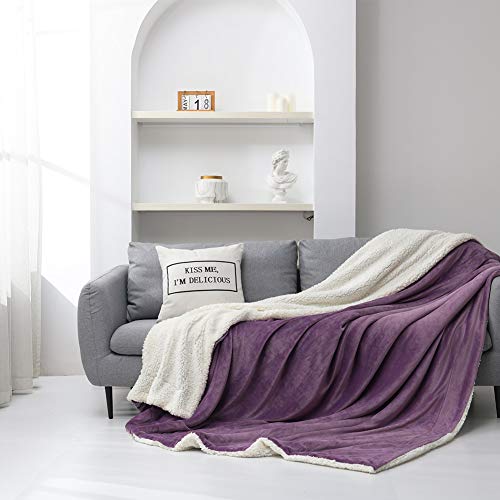 NANPIPER Couch Blanket Reversible Sherpa Flannel Blanket Ultra-Soft Plush Warm Fleece Microfiber (60"x80",Cassis Purple) - color: Cassis Purple, size: Twin