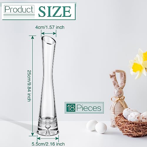 Lallisa Set of 18 Tall Glass Bud Vases for Centerpieces,9.84" H | Bud Vase Bulk, Single Flower Vases, Slim Waist Profile, Slanted Rim Design, Wedding Table Decor, Event Centerpieces