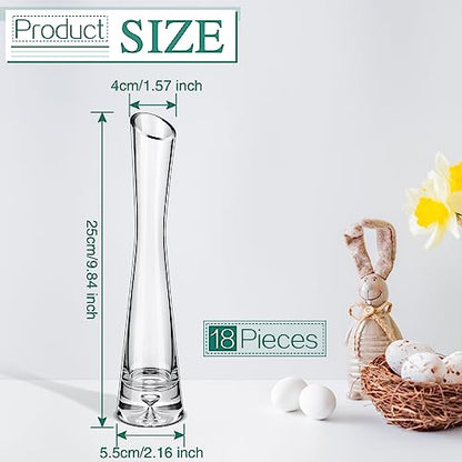 Lallisa Set of 18 Tall Glass Bud Vases for Centerpieces,9.84" H | Bud Vase Bulk, Single Flower Vases, Slim Waist Profile, Slanted Rim Design, Wedding Table Decor, Event Centerpieces