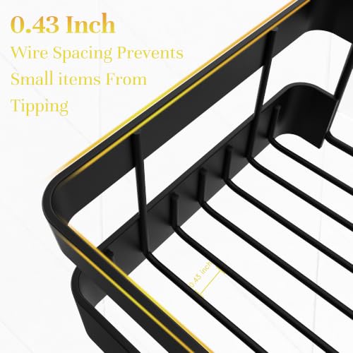 Heavy-Duty Adhesive Shower Caddy, Black Organizer | No Drill Wall Mounted Stainless Steel Bathroom Shelves with 44lbs Max Load, 0.43" Wire Spacing, Toothbrush & Soap Holder - color: Black