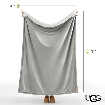 UGG Bliss Fluffy Fleece Throw Blanket for Bed, 50''x70'', Seal Grey | Super Soft, Reversible Plush UGGFluff, Giftable Blanket, Medium Weight, Warm & Cozy, Year-round Use, Washable - color: Light Grey