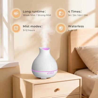 Aromatherapy Essential Oil Diffuser 550ml 12 Hours White Wood Grain Aroma Diffuser with Timer for Large Room, Home, Baby Bedroom, Waterless Auto Shut-Off, 7 Colors Lights Changing - color: White