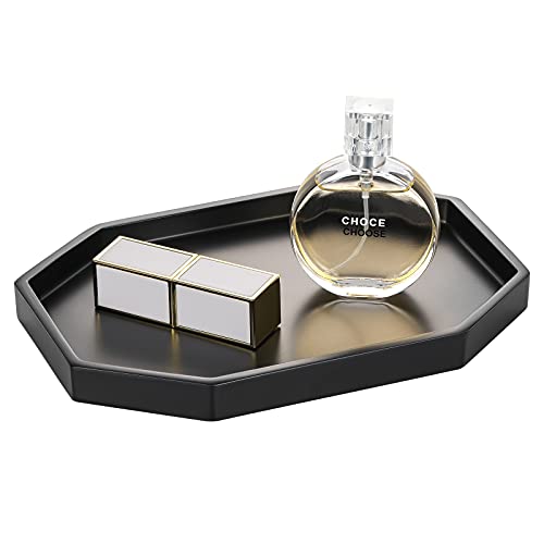 Emibele Vanity Tray, Black Marble Trays Resin Bathroom Jewelry Ring Dish | Small Octagon Perfume Tray for Dresser Countertop Home Decor, Candle Decorative Tray, Toilet Tank Kitchen Sink, Matte Black - color: Matte Black