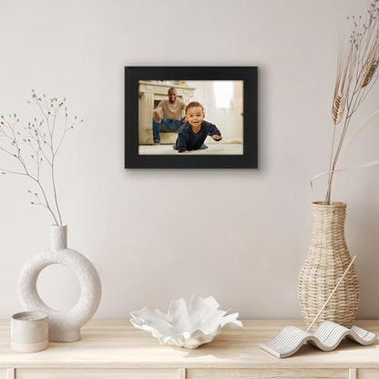 Americanflat 5x7 Picture Frame - Engineered Wood - Black | Shatter-resistant glass, wall or tabletop display with included easel, sawtooth hangers included - color: Black, size: 5x7