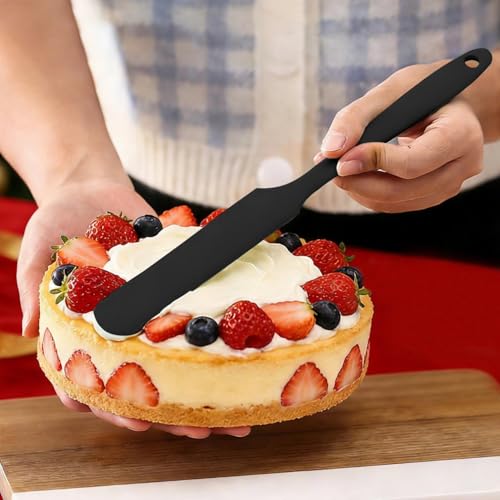 Silicone Jar Spatulas, Cake Cream Spatulas Set, Non-Stick Heat Resistant Mixing Butter Spatulas Baking Scrapers for Jars Blenders Cooking Stirring - color: Black, size: 24X2.5X0.5CM