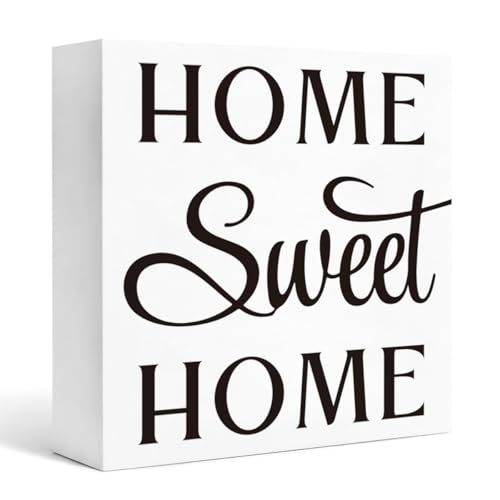 Farmhouse Home Decor Sign, Home Sweet Home White Wooden Box Plaque for Desk Shelf Table Display, Rustic Housewarming Gift Accent for Living Room Entryway 5x5 Inches - color: Homre Sign 3
