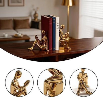 Gold Bookends,Gold Book Ends,Decorative Bookend – Modern Ceramic Bookends for Shelves, Perfect for Modern Home Decor, Office, and Living Room Shelf Display
