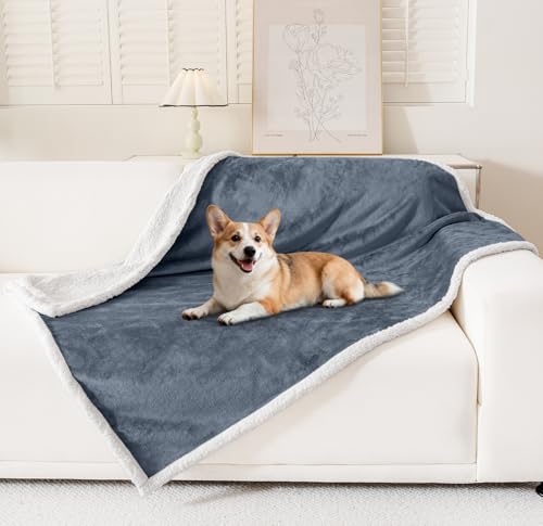 Smiry Waterproof Blanket Throw, Reversible Dog Blanket for Sofa Couch Bed | Soft Leakproof Sherpa Fleece, Washable Furniture Couch Protector for Large Dogs Cats, 40"x60", Grey/White - color: Grey/White, size: 40"x60"
