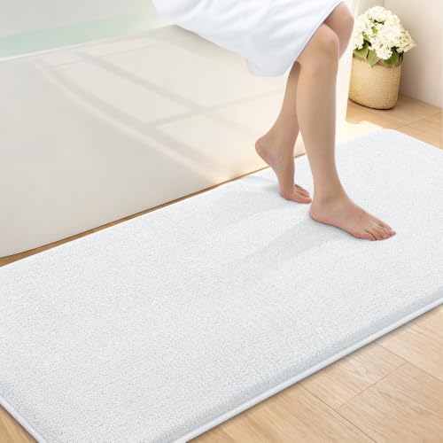 Smiry Memory Foam Bath Mat 59x24, Extra Soft Absorbent Bathroom Rugs | White Quick Dry, Machine Washable Bath Mats for Bathroom, Shower, Tub and Home Decor Accessories - color: White, size: 59'' X 24''