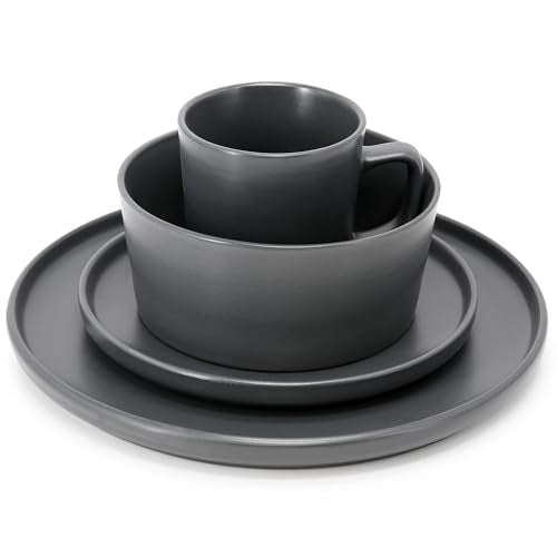 Elama Luxmatte Modern and Contemporary Stoneware Dinnerware Set in Matte, Service for 4 (16, Dark Gray) - color: Dark Gray