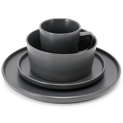 Elama Luxmatte Modern and Contemporary Stoneware Dinnerware Set in Matte, Service for 4 (16, Dark Gray) - color: Dark Gray