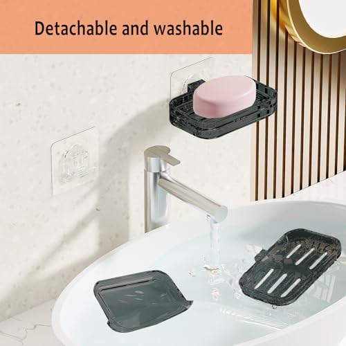 Soap Dish for Shower Clear Gray Soap Holder with Strong Adhesive 1PC | No drilling self-draining design pull-out drip tray perfect for rv bathrooms & kitchens—keeps soap dry mess-free easy clean - color: Clear Gray