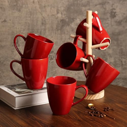 MONITO 17oz Ceramic Coffee Mugs Set of 6, Glossy Red Large Mugs with Handle | Drinking Cups for Latte,Tea&Cocoa,Dishwasher&Microwave Safe,Reactive Glaze Cups,Ideal Gift for Office and Home Use - color: Red（17oz）