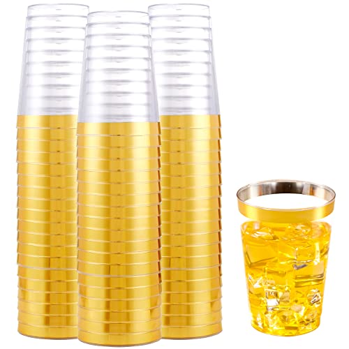 MirthMood 150 PACK Gold Plastic Cups,12 Oz Clear Plastic Cups Tumblers | Elegant Gold Rimmed Plastic Cups, Disposable Cups With Gold Rim Perfect For Wedding and Party - color: clear gold