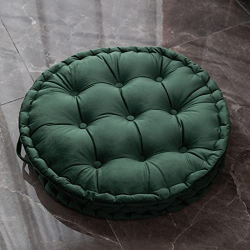 Thick Seat Cushion Pillows 24 Inch Large Floor Cushion Tufted Velvet Yoga Meditation Pillow Dark Green Round Tatami Pad Cushion - color: Green