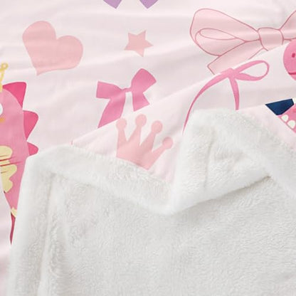 Cute Dino Kids Fleece Blanket,Kawaii Bowknot Heart Princess Style Throw Blanket for Adult,Pink Dinosaur Bow Tie Cartoon Animal Lightweight Polyester Sofa Sherpa Blanket, Queen (90 x 90 Inch) - color: 01 Pink Blue, size: Queen