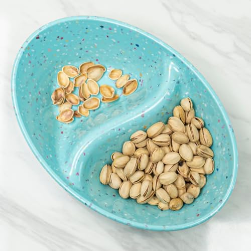 Confetti Divided Bowl Set of 2, 100% Melamine BPA-Free Stackable Unbreakable Bowls with Two Compartments, Ideal for Snacks, Chips & Dips, Cereal, Dishwasher-Safe Color: Green - color: Confetti Green