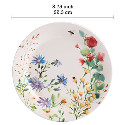 Bico Summer Provence Salad Plates Set of 4, 8.75 Inch Ceramic Dessert Plates for Salad, Appetizer, Side Dishes, Microwave and Dishwasher Safe, Gift for Housewarming and Thanksgiving - color: Summer Provence