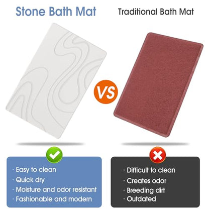 Veeloim Stone Bath Mat Diatomaceous Earth Shower Mat Non-Slip Super Absorbent Diatomite Stone Mats for Bathroom Floor/Kitchen Counter Quick Drying Natural Easy to Clean(23.6''×15.4" White) | Fast Drying, Super Absorbent, Natural Diatomaceous Earth, Non-Sl