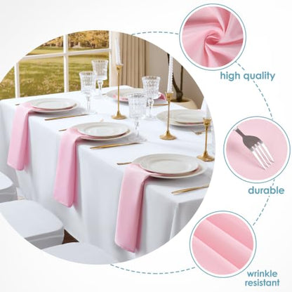 VidaFete Pink Cloth Napkin, 20 x 20 Inch Polyester Napkins Set of 12 | Polyester Napkins Cloth Reusable & Wrinkle-Resistant Dinner Napkins for Weddings, Banquets, Parties, Hotels and Restaurants - color: Pink, size: 20" x 20" (Set of 12)