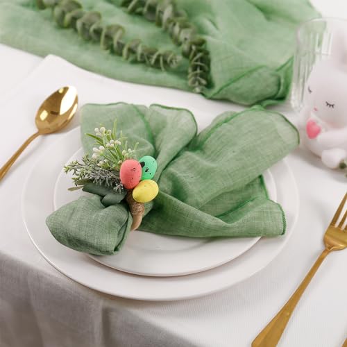 Easter Egg Napkin Rings Set of 4 with Leaves | Jute Wooden Buckle Napkins Holder | Beautiful Addition to Your Easter Day Celebration | Ideal for Kitchen, Dinner Party, Festival Decor - style: Easter Egg