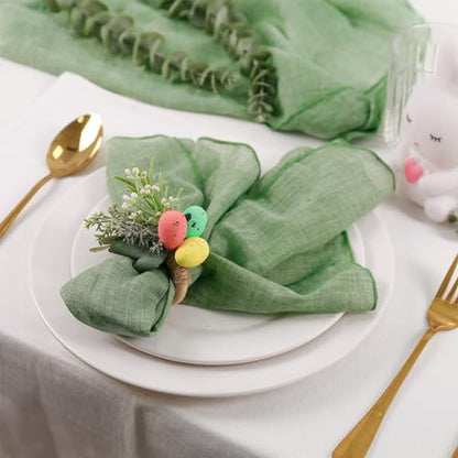 Easter Egg Napkin Rings Set of 4 with Leaves | Jute Wooden Buckle Napkins Holder | Beautiful Addition to Your Easter Day Celebration | Ideal for Kitchen, Dinner Party, Festival Decor - style: Easter Egg