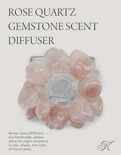 KALIFANO Luxury Glass and Rose Quartz Crystal Diffuser with Decorative Selenite Reeds - Premium Fragrance/Aroma Diffuser Bottle with Healing Effects (Essential Oils Not Included) - color: Rose Quartz