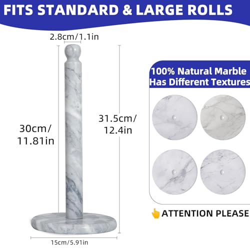 Natural Marble Paper Towel Holder for Kitchen Countertop - 2.6 lbs (1.2kg) Heavy Duty Weighted Base for One-Handed Tearing - Fits Jumbo Rolls - Elegant Modern Design with Ball Top - White & Grey - color: White & Grey
