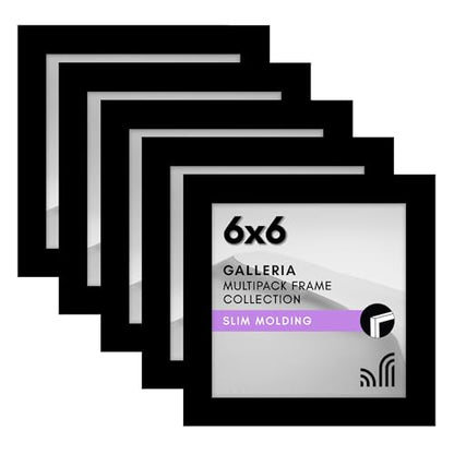 Americanflat 6x6 Picture Frame 5-Pack - Slim Molding - Black | Polished plexiglass front, wall or tabletop display with included easel, triangle hangers included, secure turn-tab backing - color: Black, size: 6x6